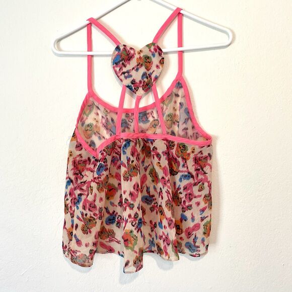 Chandelier Tank Crop Top M Pink Heart Back Floral Abstract Multicolor Y2K LF - Picture 2 of 7